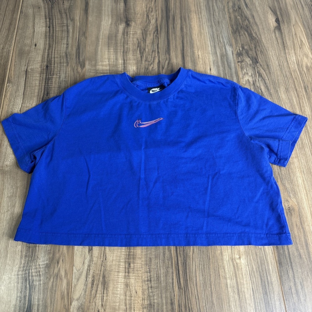 Nike Womens Medium Oversized Crop Top T-Shirt Blue‎